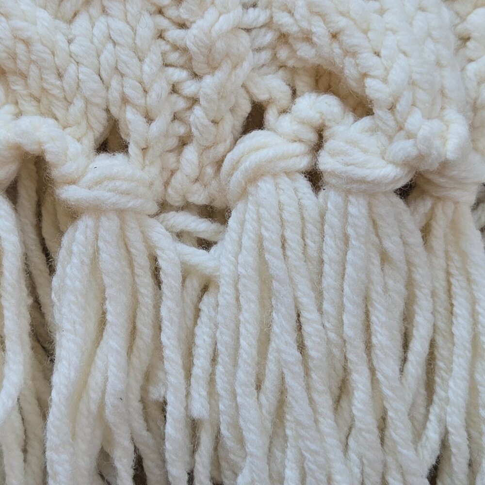 Wool Cashmere Aran Cable Knit Scarf with Fringe - Picture 4 of 6